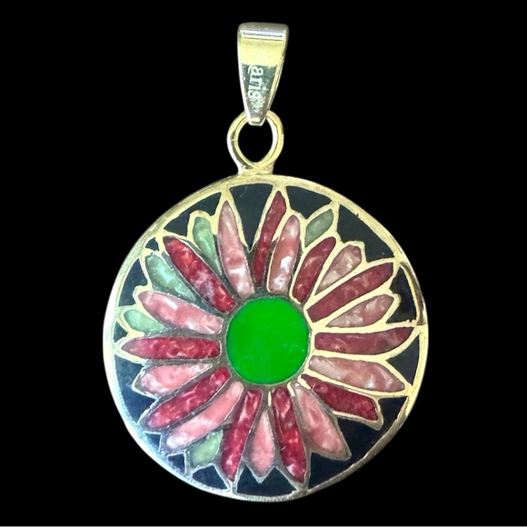 Karis Enamel Flower Medallion Pendant - Picture 1 of 7